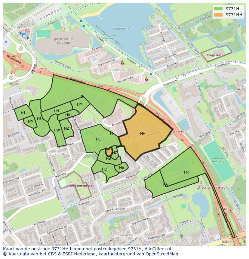 Afbeelding van het postcodegebied 9731 HH op de kaart.