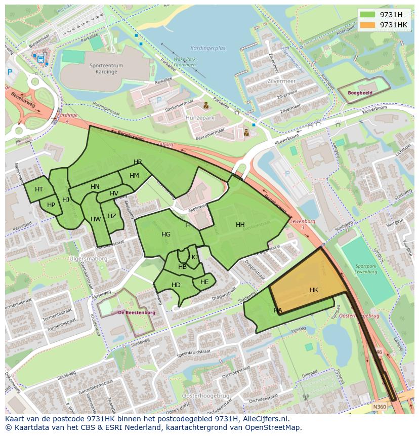 Afbeelding van het postcodegebied 9731 HK op de kaart.