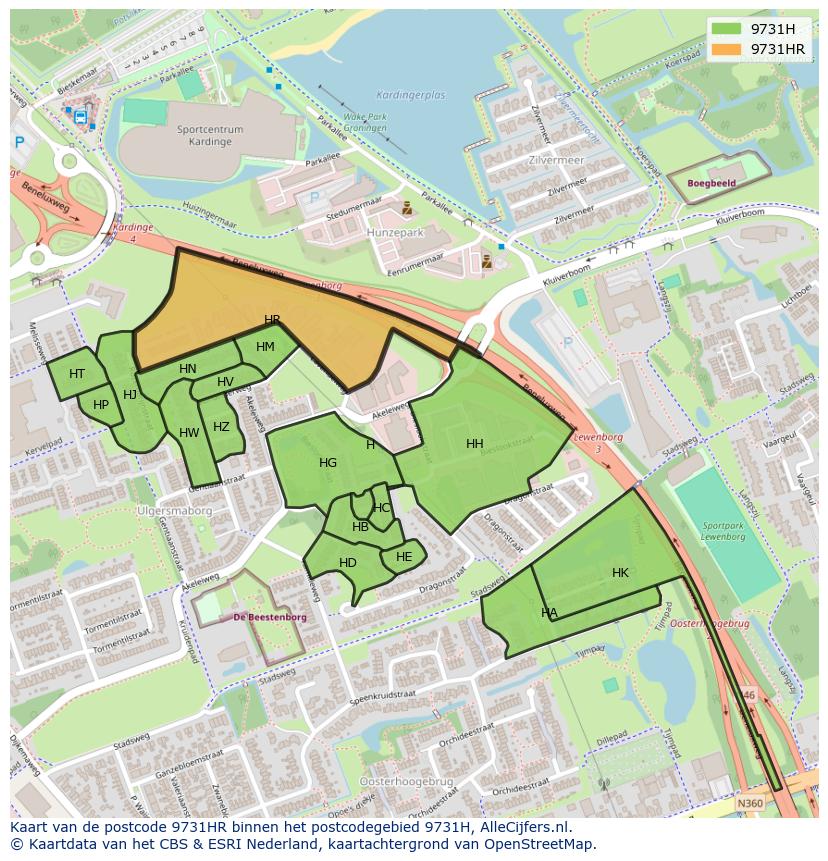 Afbeelding van het postcodegebied 9731 HR op de kaart.