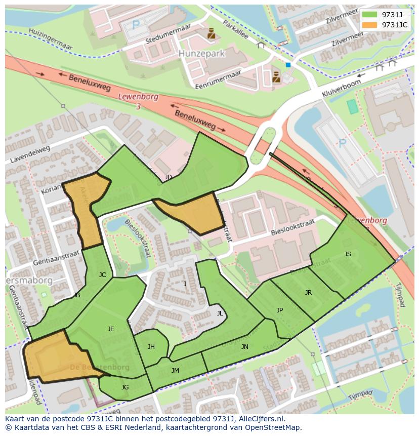 Afbeelding van het postcodegebied 9731 JC op de kaart.