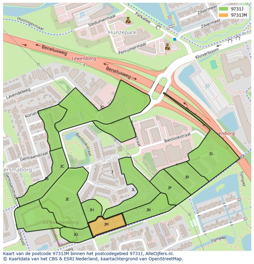 Afbeelding van het postcodegebied 9731 JM op de kaart.