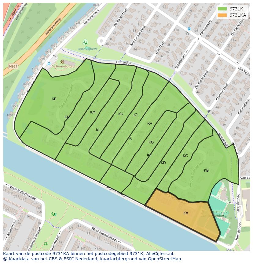 Afbeelding van het postcodegebied 9731 KA op de kaart.