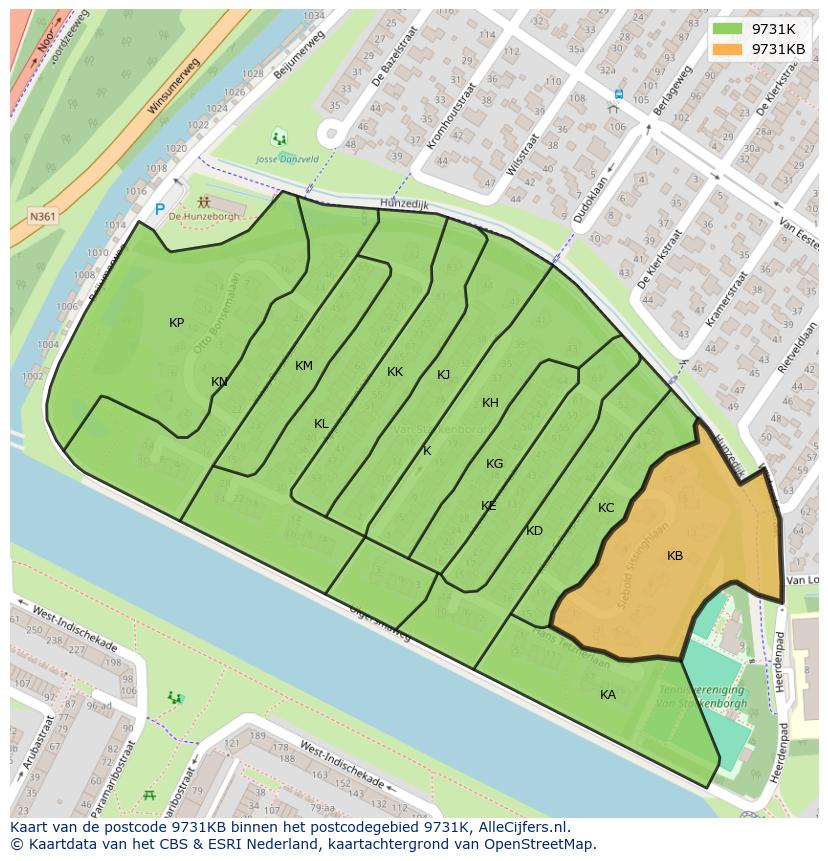 Afbeelding van het postcodegebied 9731 KB op de kaart.