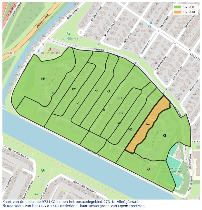 Afbeelding van het postcodegebied 9731 KC op de kaart.
