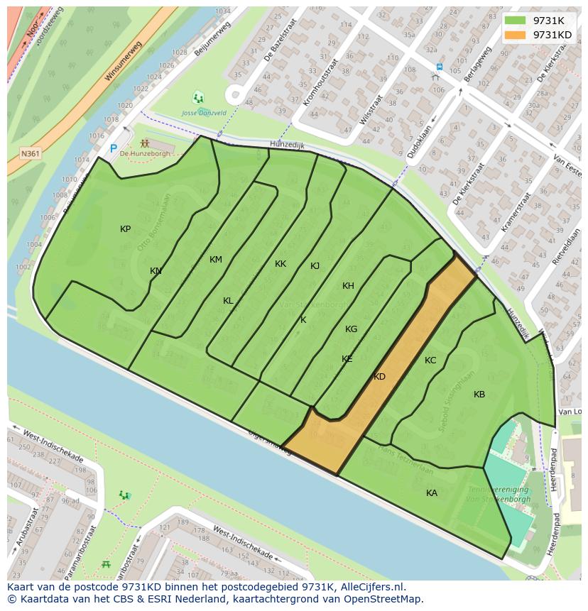 Afbeelding van het postcodegebied 9731 KD op de kaart.