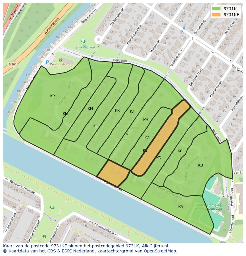 Afbeelding van het postcodegebied 9731 KE op de kaart.