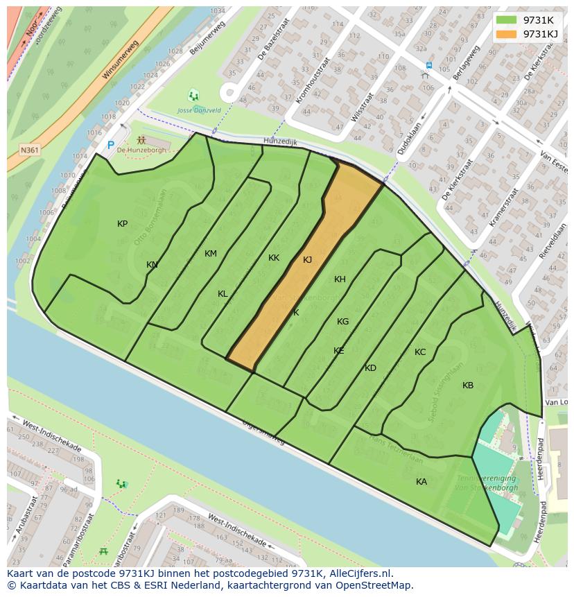 Afbeelding van het postcodegebied 9731 KJ op de kaart.