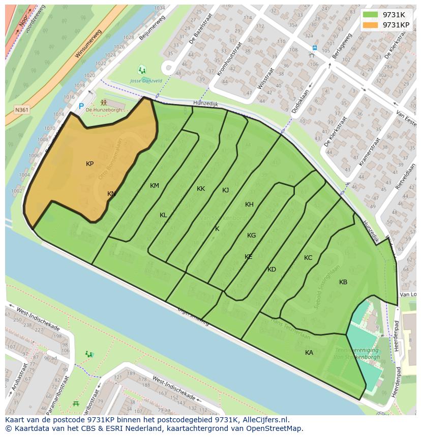 Afbeelding van het postcodegebied 9731 KP op de kaart.