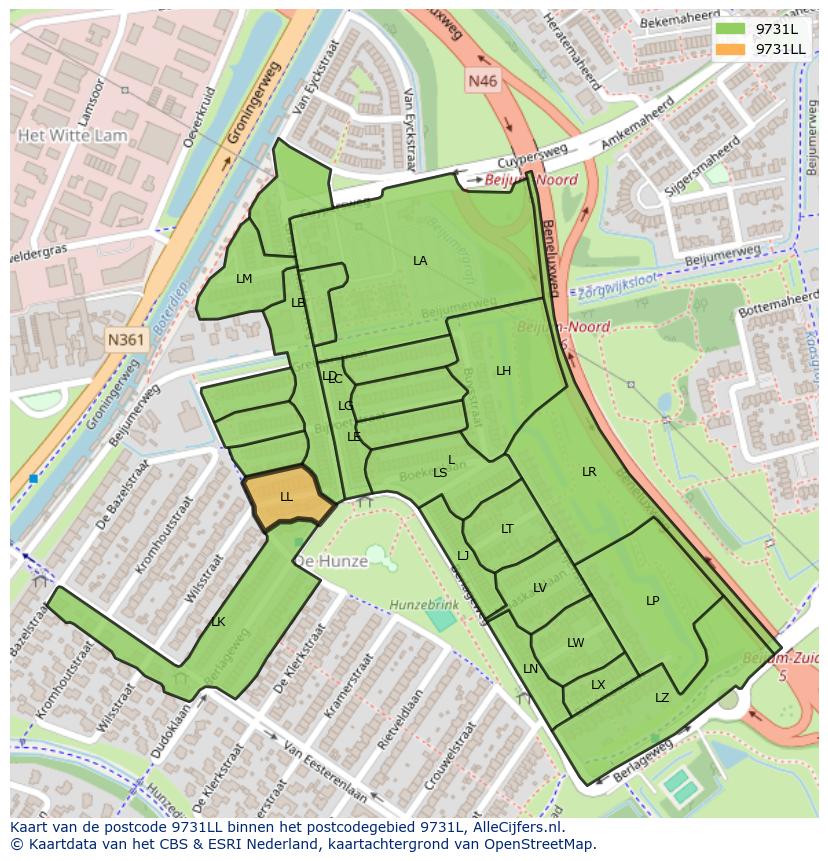 Afbeelding van het postcodegebied 9731 LL op de kaart.