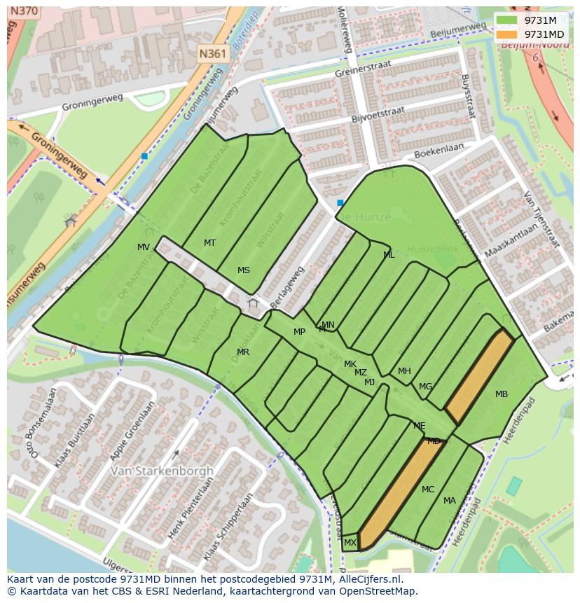 Afbeelding van het postcodegebied 9731 MD op de kaart.