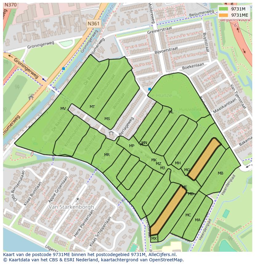 Afbeelding van het postcodegebied 9731 ME op de kaart.
