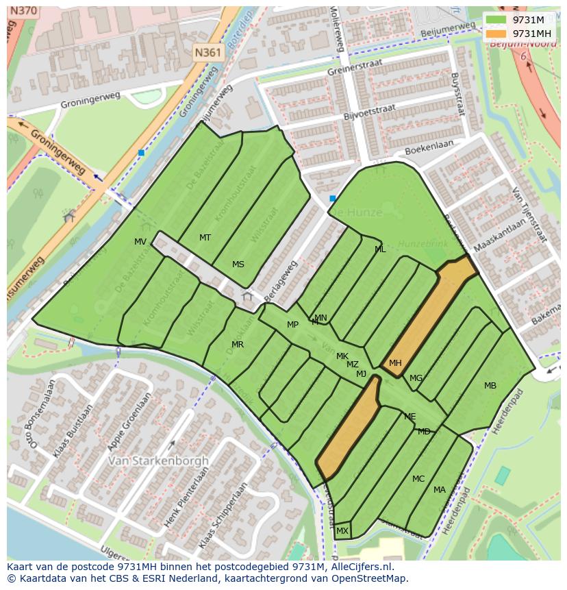Afbeelding van het postcodegebied 9731 MH op de kaart.