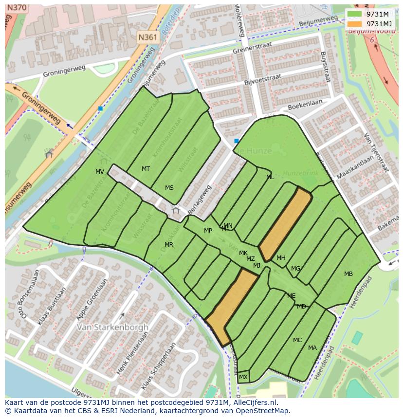 Afbeelding van het postcodegebied 9731 MJ op de kaart.