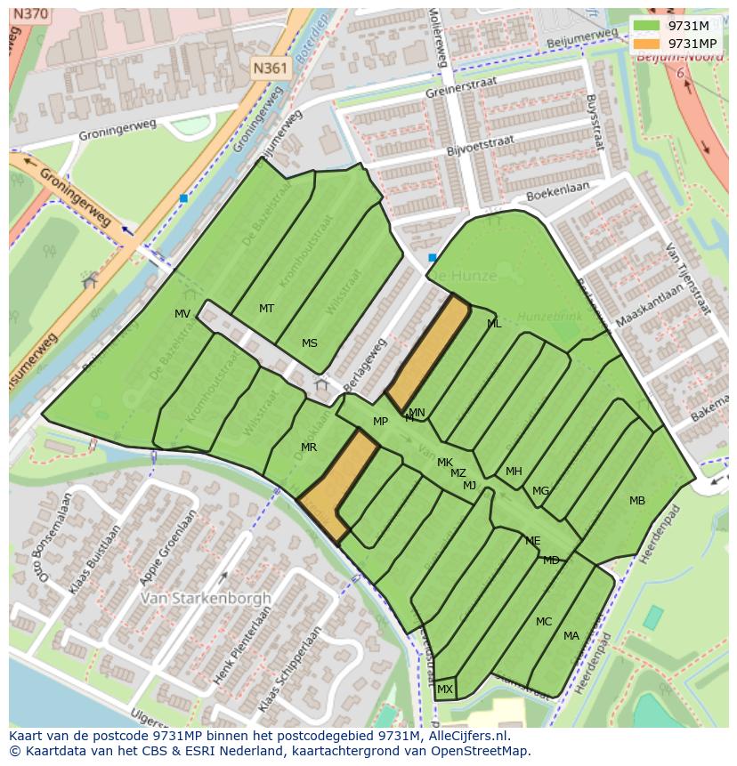 Afbeelding van het postcodegebied 9731 MP op de kaart.