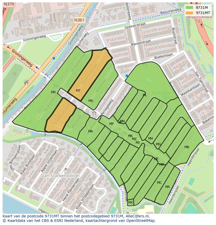 Afbeelding van het postcodegebied 9731 MT op de kaart.
