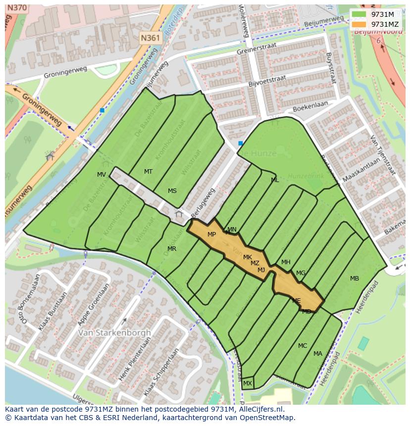 Afbeelding van het postcodegebied 9731 MZ op de kaart.