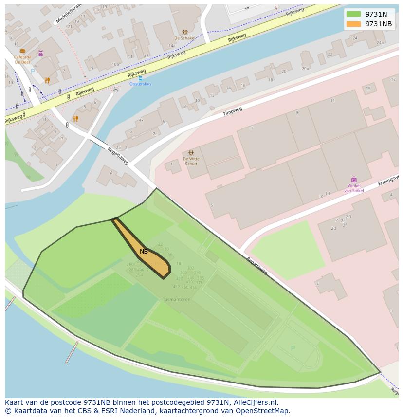 Afbeelding van het postcodegebied 9731 NB op de kaart.