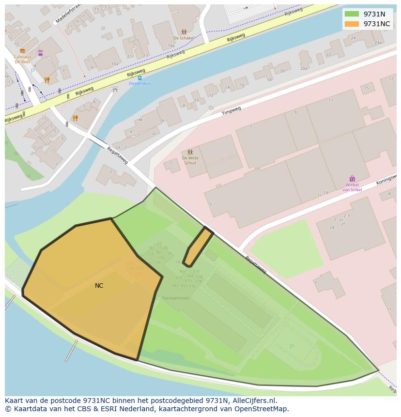 Afbeelding van het postcodegebied 9731 NC op de kaart.