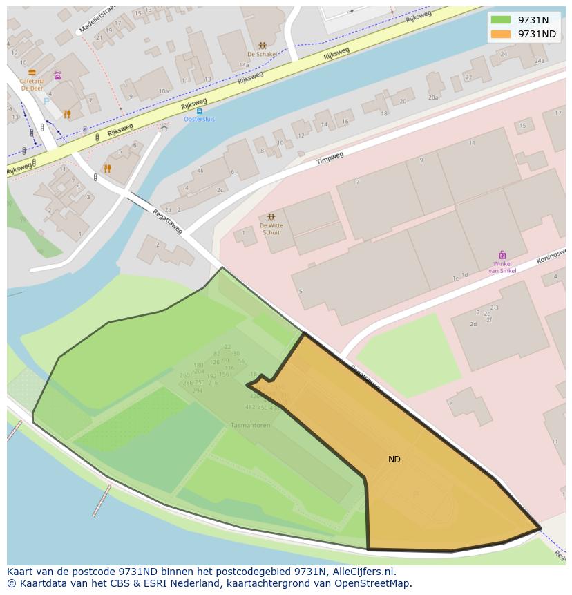 Afbeelding van het postcodegebied 9731 ND op de kaart.