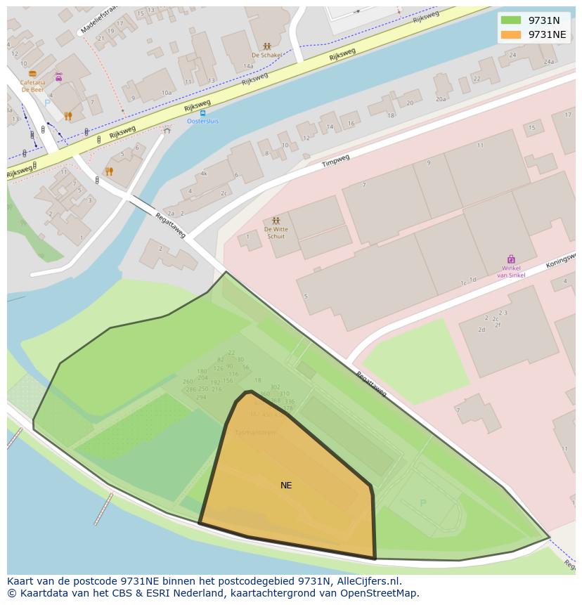 Afbeelding van het postcodegebied 9731 NE op de kaart.