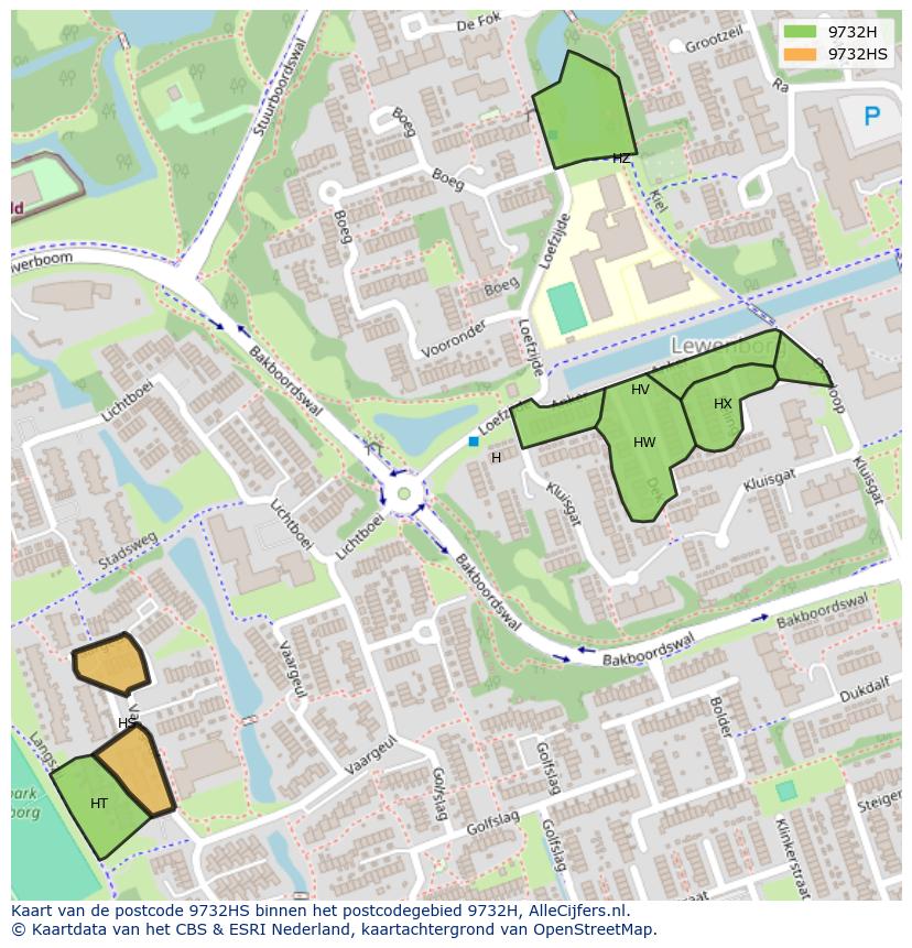 Afbeelding van het postcodegebied 9732 HS op de kaart.