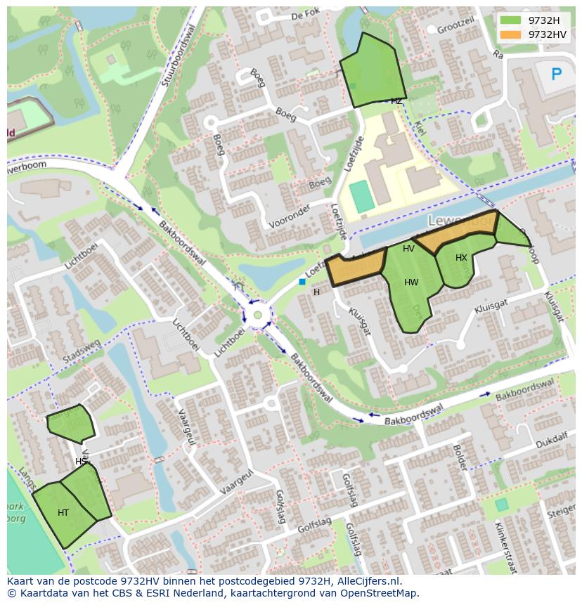 Afbeelding van het postcodegebied 9732 HV op de kaart.