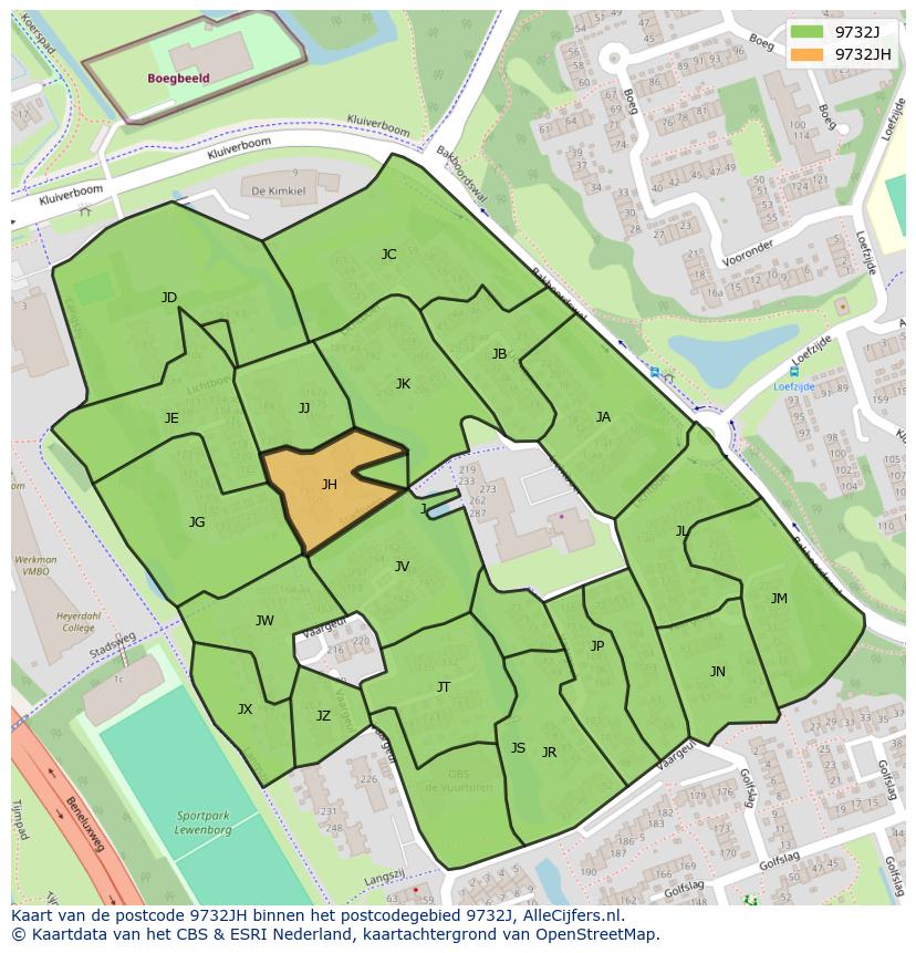 Afbeelding van het postcodegebied 9732 JH op de kaart.