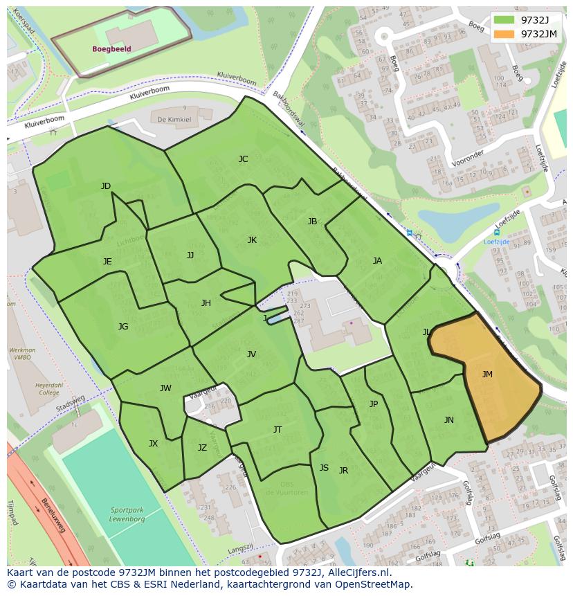 Afbeelding van het postcodegebied 9732 JM op de kaart.