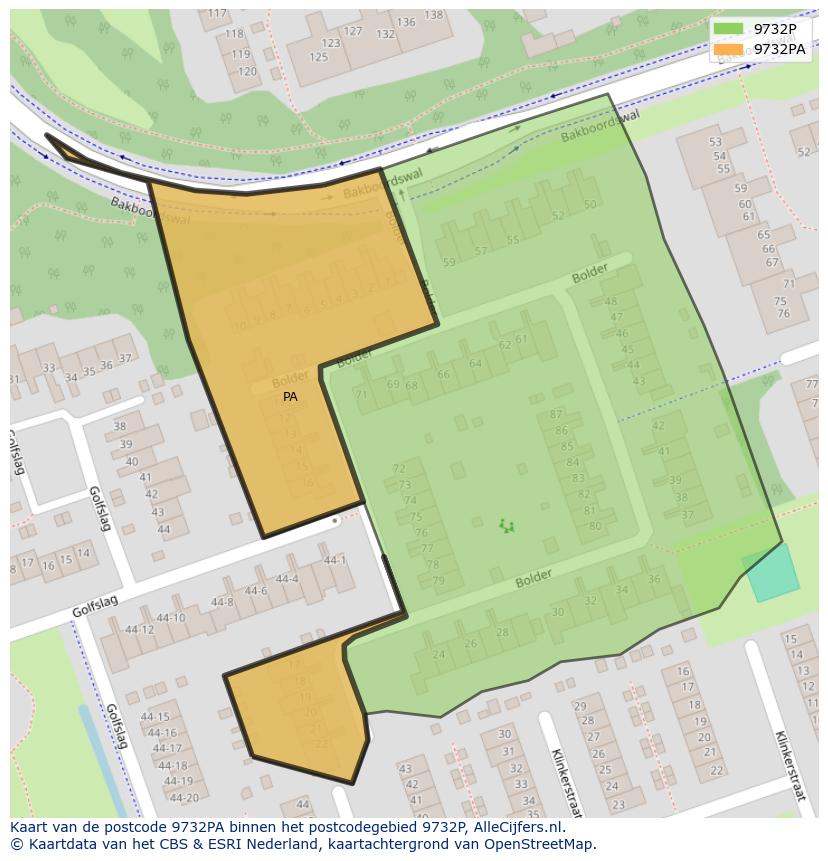 Afbeelding van het postcodegebied 9732 PA op de kaart.