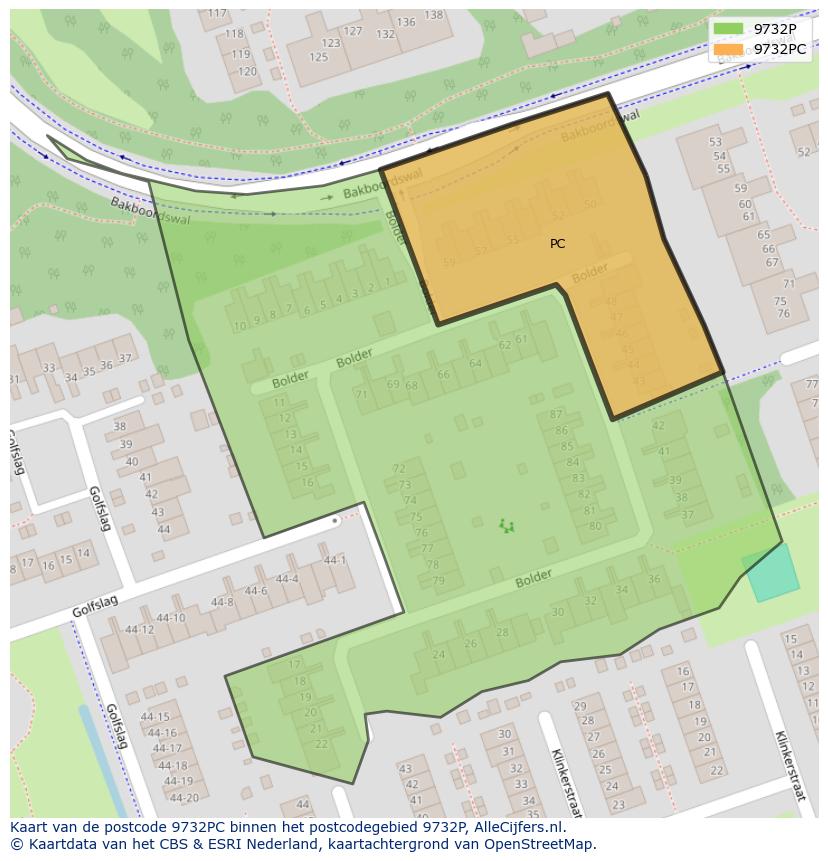 Afbeelding van het postcodegebied 9732 PC op de kaart.