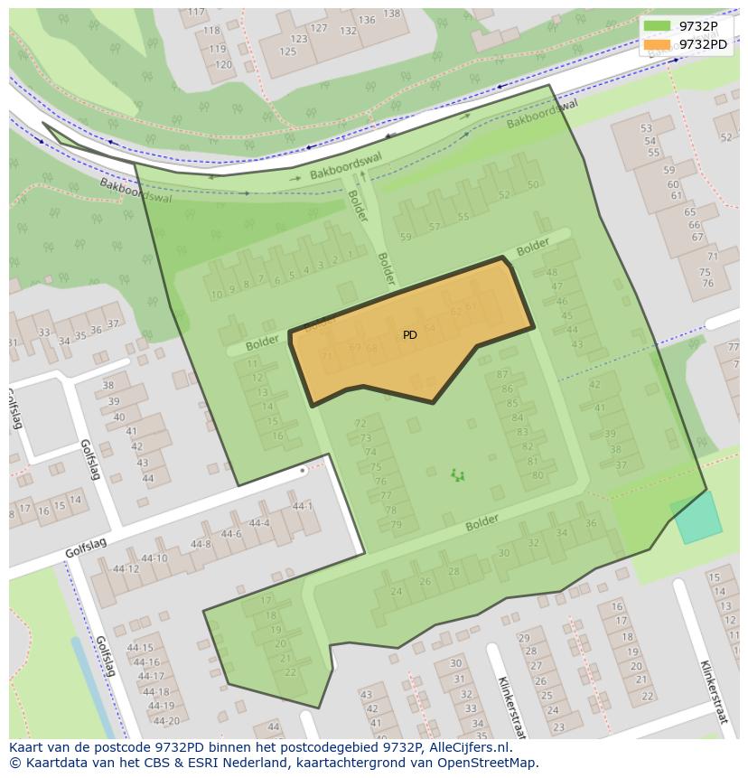 Afbeelding van het postcodegebied 9732 PD op de kaart.