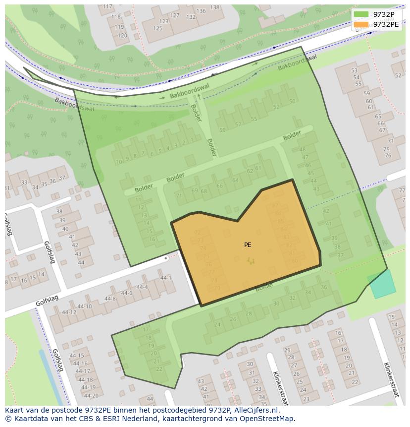 Afbeelding van het postcodegebied 9732 PE op de kaart.