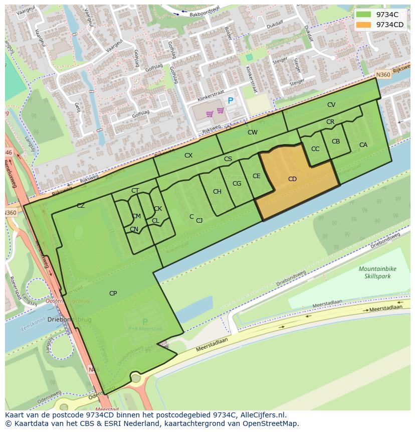 Afbeelding van het postcodegebied 9734 CD op de kaart.