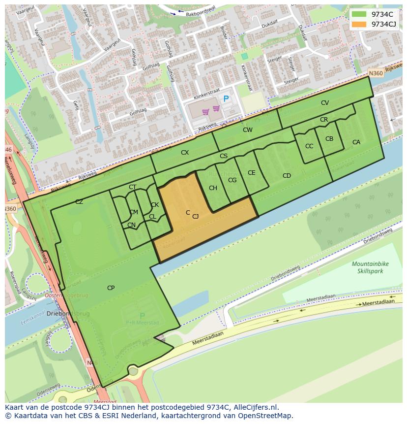 Afbeelding van het postcodegebied 9734 CJ op de kaart.
