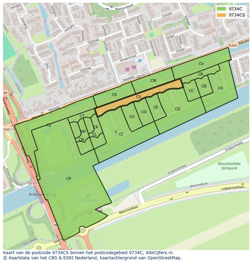 Afbeelding van het postcodegebied 9734 CS op de kaart.