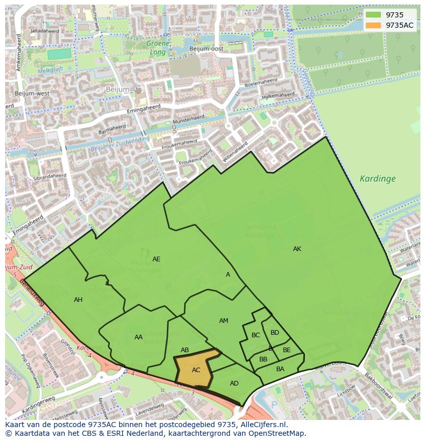 Afbeelding van het postcodegebied 9735 AC op de kaart.