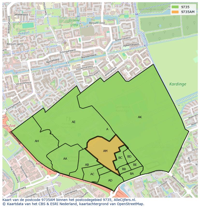 Afbeelding van het postcodegebied 9735 AM op de kaart.