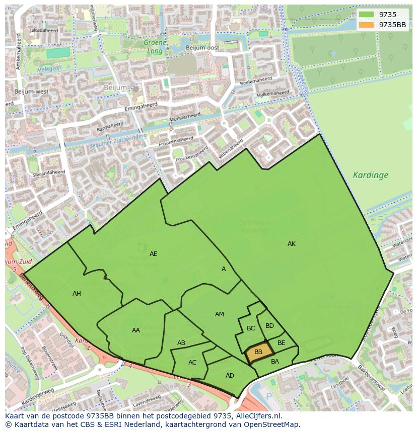 Afbeelding van het postcodegebied 9735 BB op de kaart.