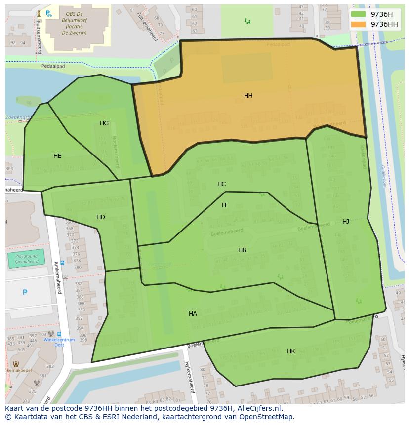 Afbeelding van het postcodegebied 9736 HH op de kaart.