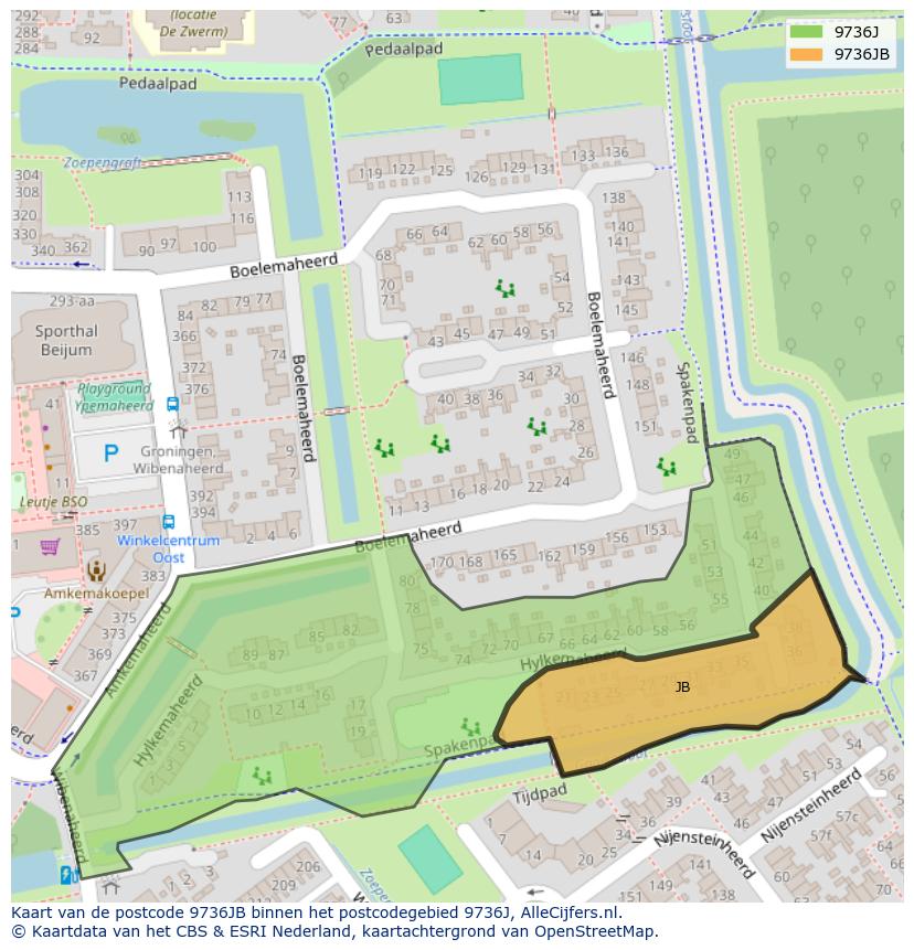 Afbeelding van het postcodegebied 9736 JB op de kaart.