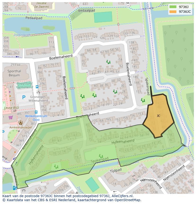 Afbeelding van het postcodegebied 9736 JC op de kaart.