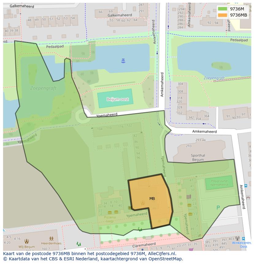 Afbeelding van het postcodegebied 9736 MB op de kaart.