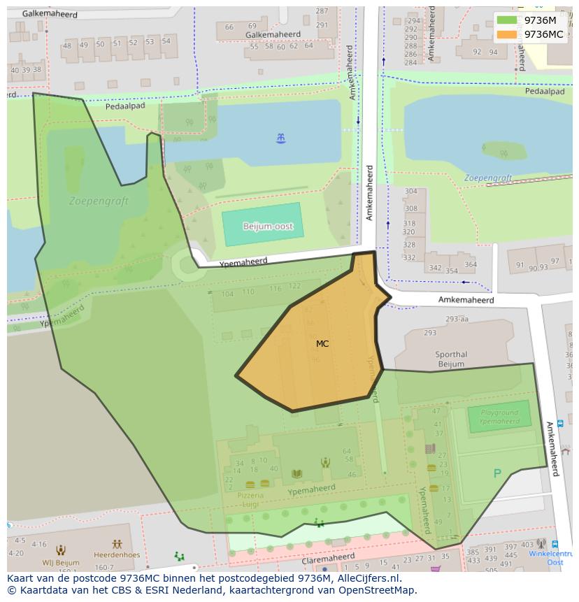 Afbeelding van het postcodegebied 9736 MC op de kaart.