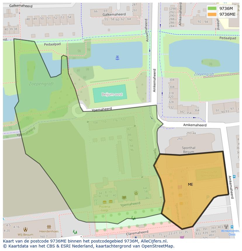 Afbeelding van het postcodegebied 9736 ME op de kaart.