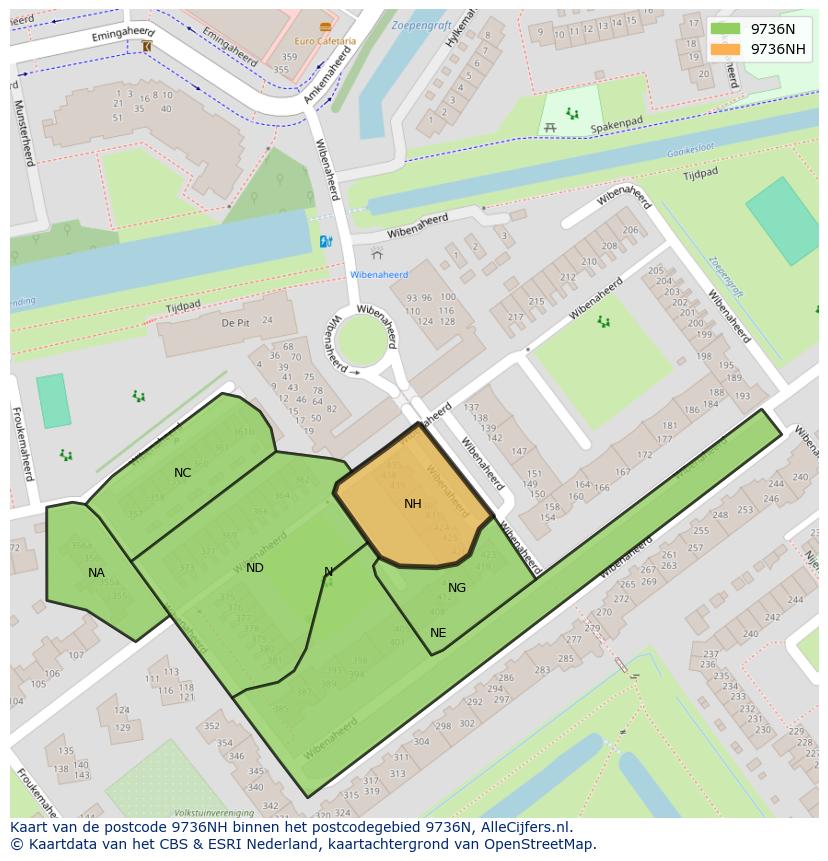 Afbeelding van het postcodegebied 9736 NH op de kaart.