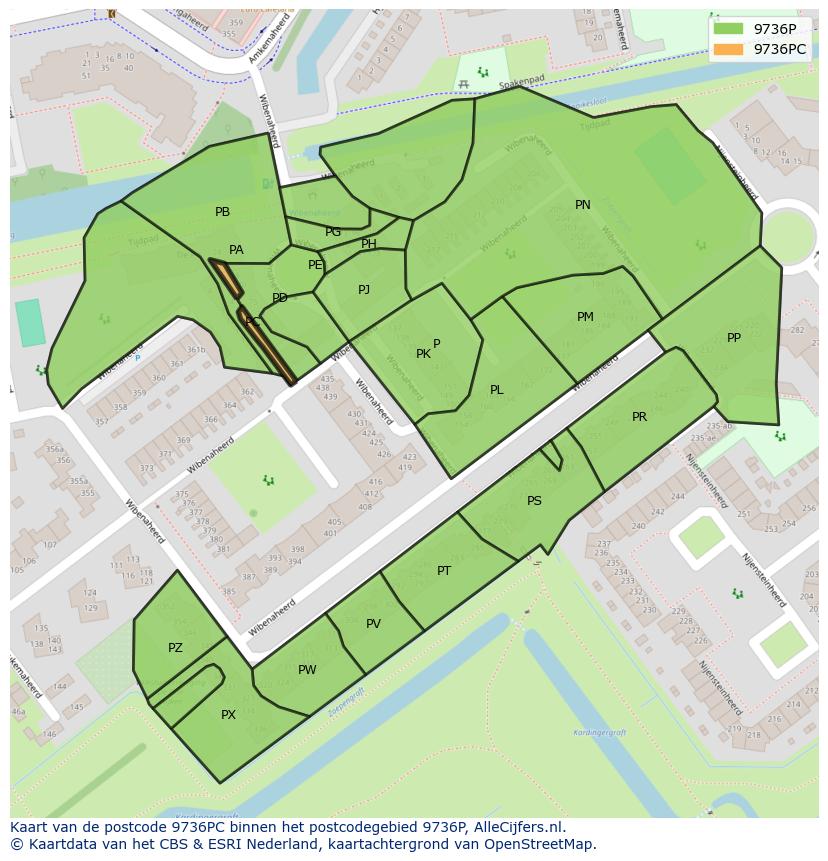 Afbeelding van het postcodegebied 9736 PC op de kaart.