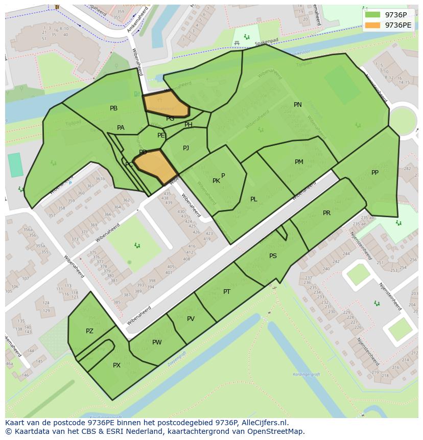 Afbeelding van het postcodegebied 9736 PE op de kaart.