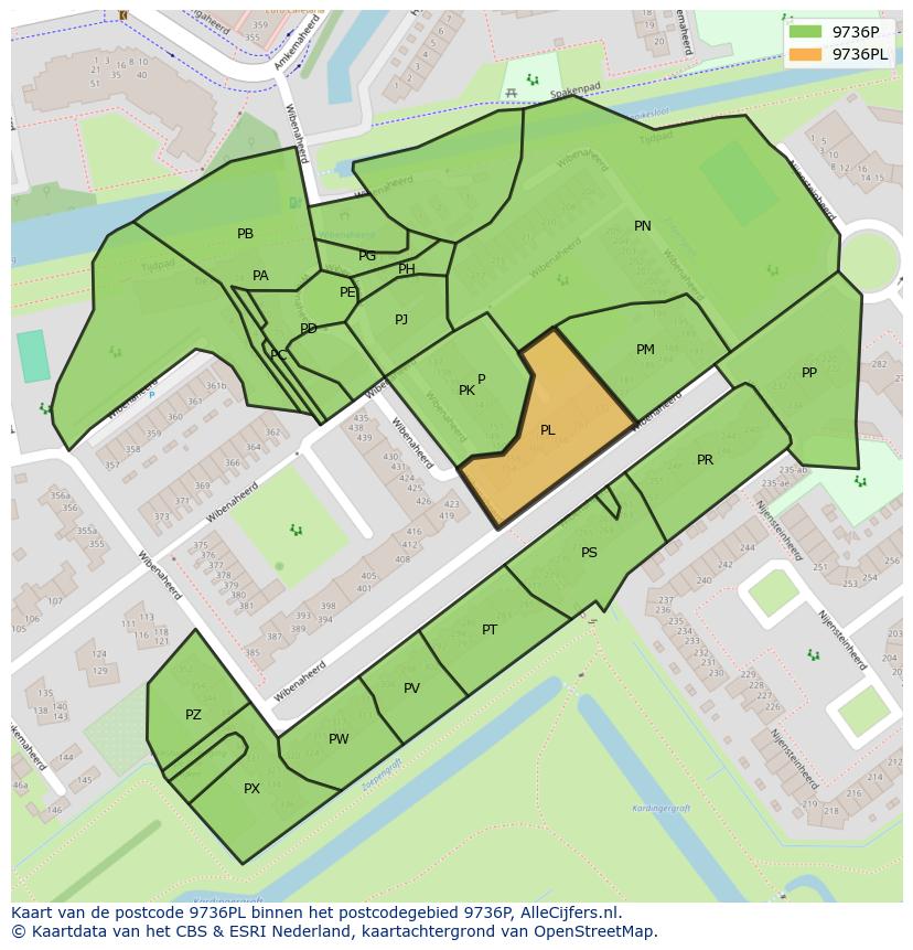 Afbeelding van het postcodegebied 9736 PL op de kaart.