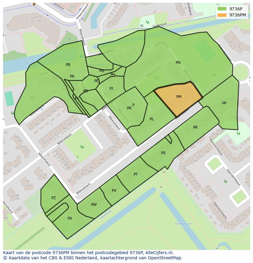 Afbeelding van het postcodegebied 9736 PM op de kaart.