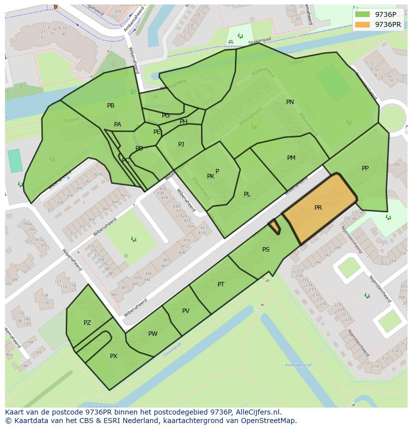 Afbeelding van het postcodegebied 9736 PR op de kaart.